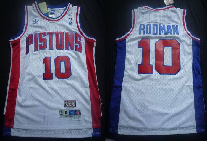  NBA Detroit Pistons 10 Dennis Rodman New Rev30 Swingman Throwback White Jersey