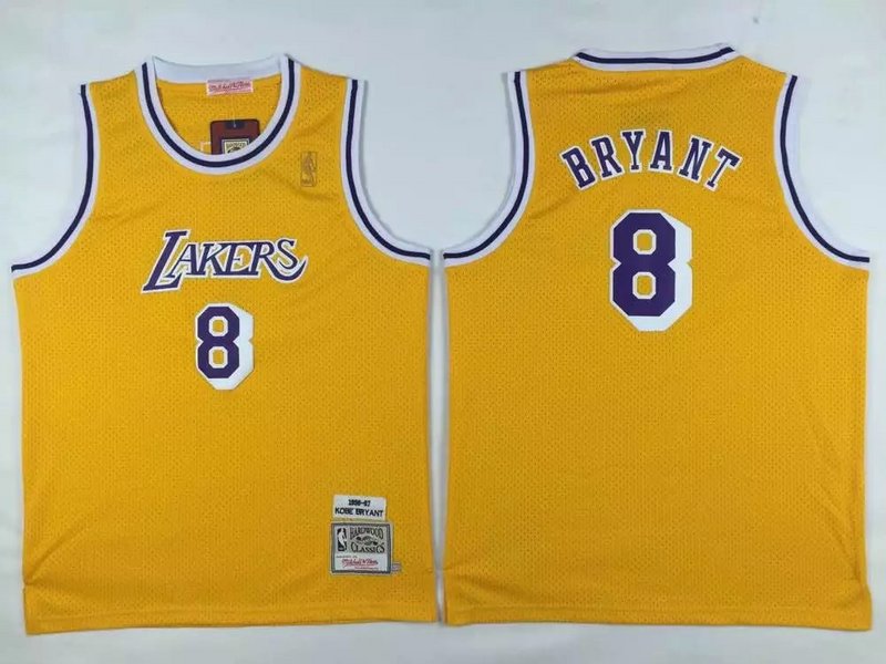 NBA Los Angeles Lakers 8 Kobe Bryant Throwback 1996 1997 New Rev30 Swingman Yellow Kid Jersey