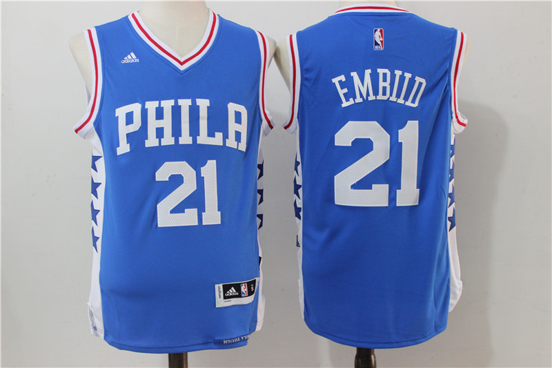  NBA Philadelphia 76ers 21 Joel Embiid New Rev 30 Swingman Throwback Blue Jersey