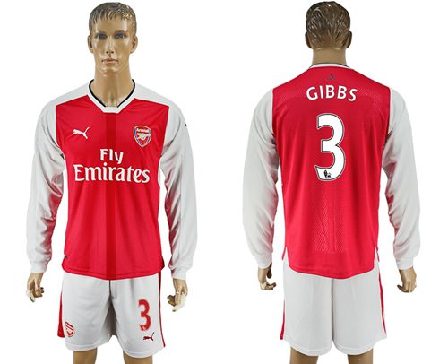 Arsenal 3 Gibbs Red Home Long Sleeves Soccer Club Jersey