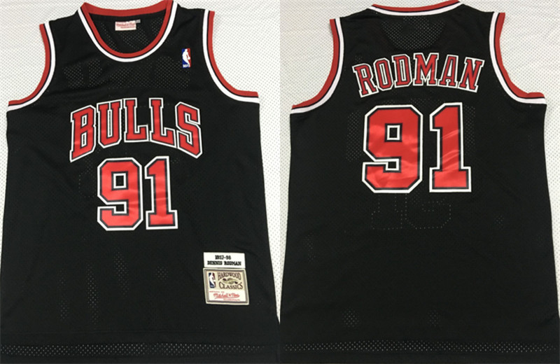 Bulls 91 Dennis Rodman Black 1997 98 Hardwood Classics Mesh Jersey