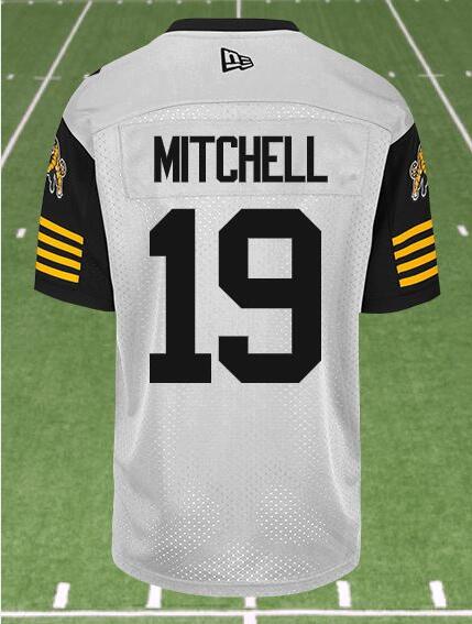 CFL Hamilton tiger cats 19 MITCHELL Crested Away White Jersey