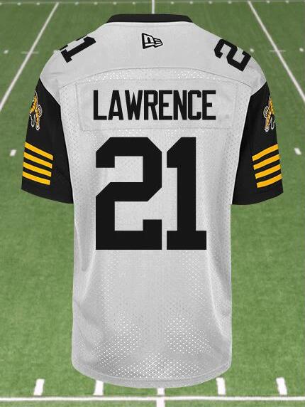 CFL Hamilton tiger cats 21 LAWRENCE Crested Away White Jersey