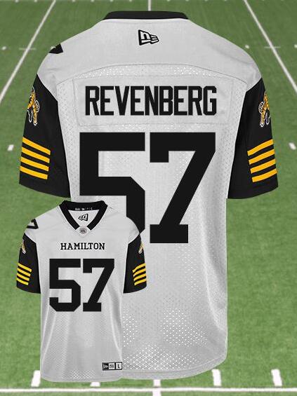 CFL Hamilton tiger cats 57 REVENBERG Crested Away White Jersey