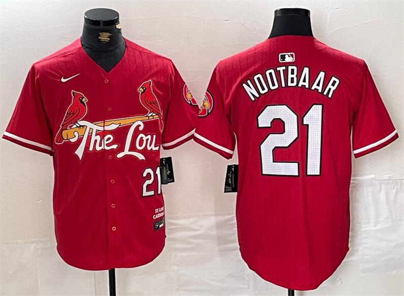 Cardinals 21 Lars Nootbaar Red Nike 2024 City Connect Cool Base Jersey
