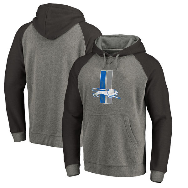 Detroit Lions NFL Pro Line by Fanatics Branded Throwback Logo Tri Blend Raglan Pullover Hoodie Gray Black