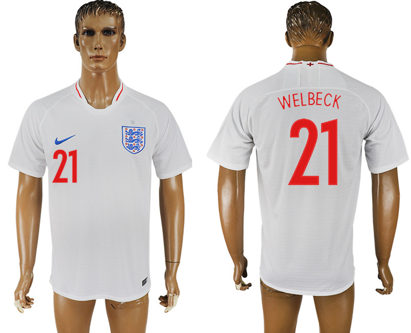 England 21 WELBECK Home 2018 FIFA World Cup Thailand Soccer Jersey England 21 WELBECK Home 2018 FIFA World Cup Thailand Soccer Jersey