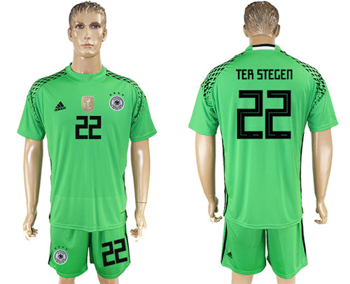 Germany 22 TER STEGEN Green Goalkeeper 2018 FIFA World Cup Soccer Jersey