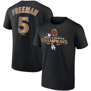 MLB Dodgers 5 Freddie Freeman Black 2024 World Series Champions Name & Number T Shirt