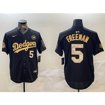 MLB Dodgers 5 Freddie Freeman Black 2024 World Series with 34 Patch Cool Base Jersey