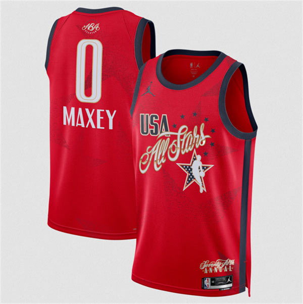 Men's 2026 All Star 0 Tyrese Maxey Red Stitched Basketball Jersey