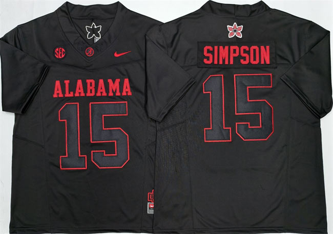 Men's Alabama Crimson Tide 15 Ty Simpson Black F.U.S.E Stitched Football Jersey