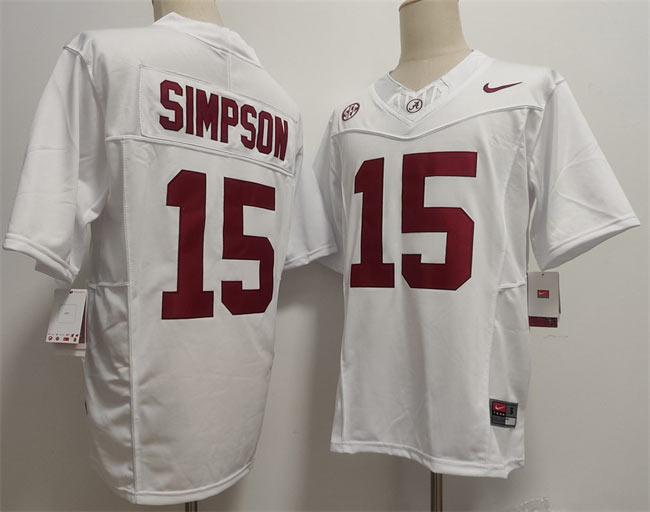 Men's Alabama Crimson Tide 15 Ty Simpson White F.U.S.E. Stitched Football Jersey