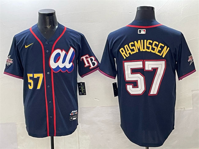 Men's American League 57 Drew Rasmussen Navy 2025 All Star Edition Limited Stitched Baseball Jersey