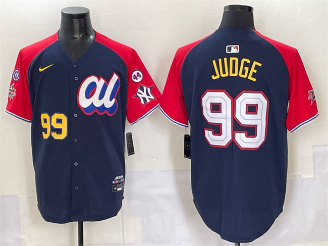 Men's American League 99 Aaron Judge Navy Red Alternate 2025 All Star With Patch Edition Limited Stitched Baseball Jersey