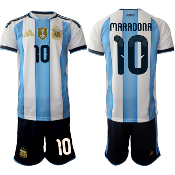 Men's Argentina 10 Diego Maradona White Blue 2025 26 Home Soccer Jersey Suit