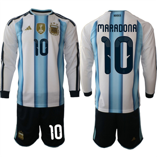 Men's Argentina 10 MARADONA Long Sleeve National Team FIFA x World Cup 2026 Home White On Field Jersey