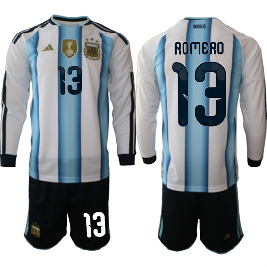 Men's Argentina 13 ROMERO Long Sleeve National Team FIFA x World Cup 2026 Home White On Field Jersey