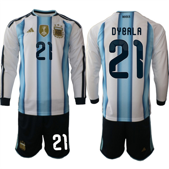 Men's Argentina 21 DYBALA Long Sleeve National Team FIFA x World Cup 2026 Home White On Field Jersey