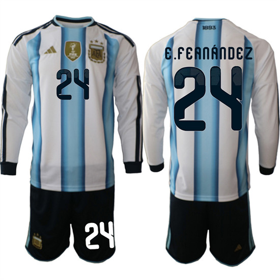 Men's Argentina 24 E.FEANANDEZ Long Sleeve National Team FIFA x World Cup 2026 Home White On Field Jersey