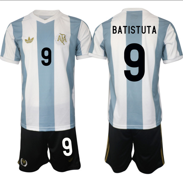 Men's Argentina 9 Gabriel Batistuta White Blue 2024 25 50th Anniversary Home Soccer Jersey Suit