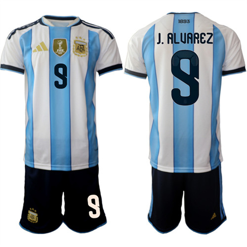 Men's Argentina 9 J.ALUAREZ National Team FIFA x World Cup 2026 Home White On Field Jersey
