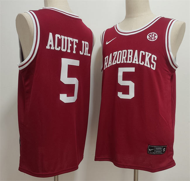 Men's Arkansas Razorbacks 5 Darius Acuff Jr. Red Stitched Football Jersey