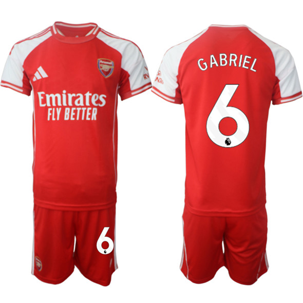 Men's Arsenal F.C 6 Gabriel Red 2025 Home Soccer Jersey Suit
