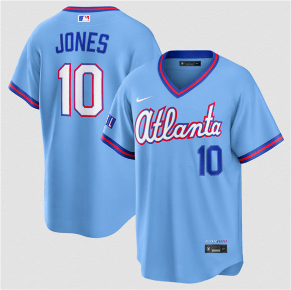 Men's Atlanta Braves 10 Chipper Jones Powder Blue 2026 City Connect Stadium Stitched Baseball Jersey
