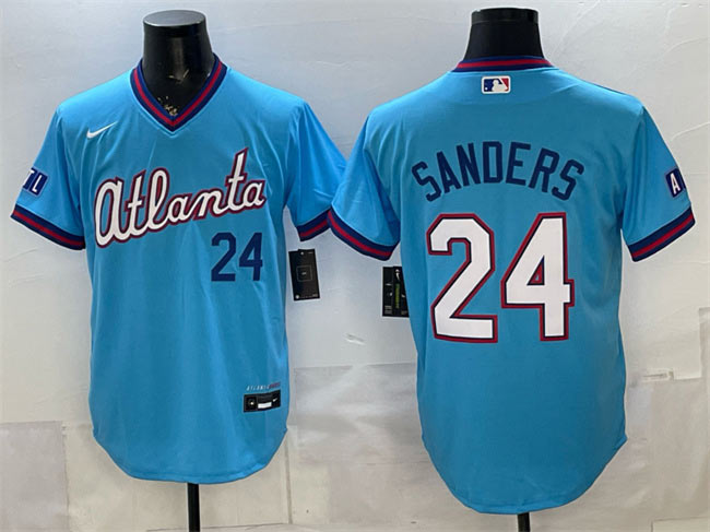 Men's Atlanta Braves 24 Deion Sanders Powder Blue 2026 City Connect Stadium Stitched Baseball Jersey