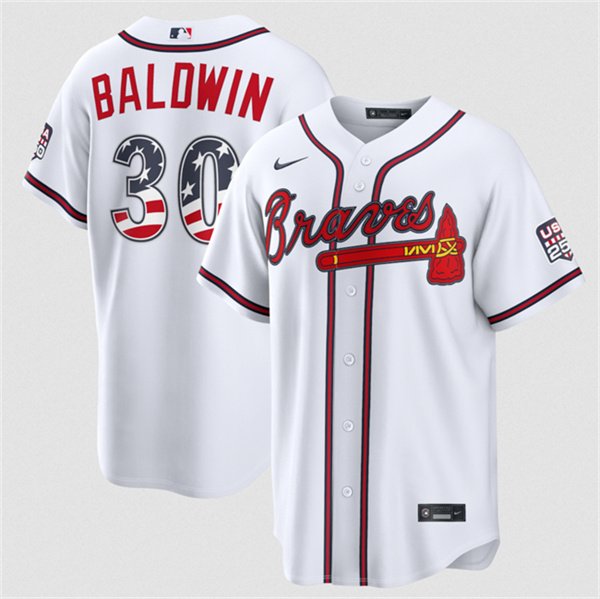 Men's Atlanta Braves 30 Drake Baldwin White USA 250 Fourth of July Home Stadium Stitched Baseball Jersey