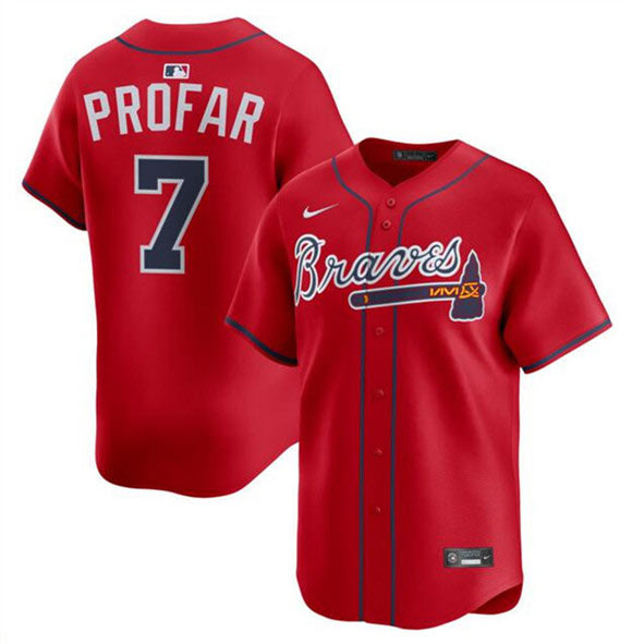 Men's Atlanta Braves 7 Jurickson Profar Red 2025 Alternate Limited Stitched Baseball Jersey