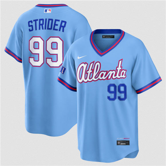 Men's Atlanta Braves 99 Spencer Strider Powder Blue 2026 City Connect Stadium Stitched Baseball Jersey