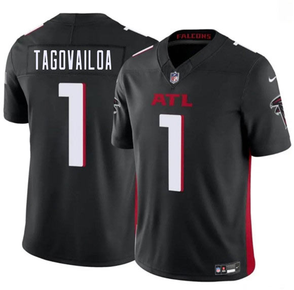 Men's Atlanta Falcons 1 Tua Tagovailoa Black 2026 F.U.S.E. Vapor Untouchable Limited Football Stitched Jersey