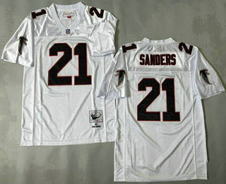 Men's Atlanta Falcons 21 Deion Sanders White 1992 Throwback Jersey