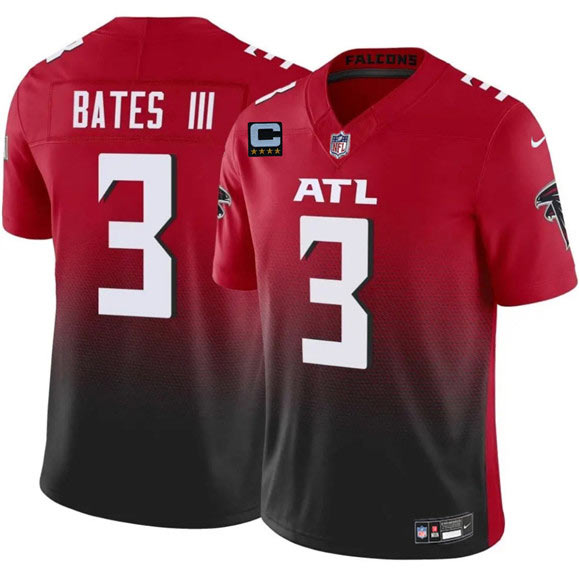Men's Atlanta Falcons 3 Jesse Bates III Red Black 2025 F.U.S.E With 4 Star C Patch Vapor Untouchable Limited Football Stitched Jersey