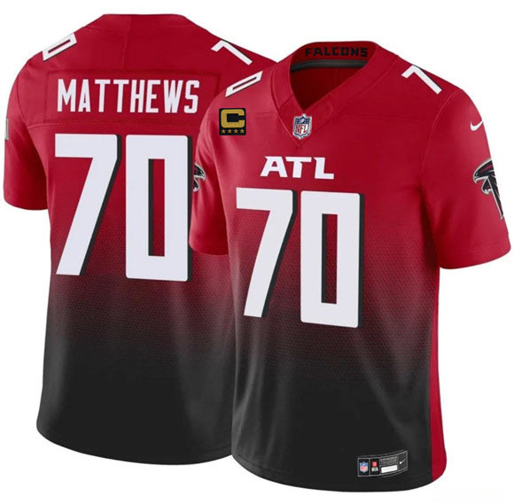 Men's Atlanta Falcons 70 Jake Matthews Red Black 2025 F.U.S.E With 4 Star C Patch Vapor Untouchable Limited Football Stitched Jersey