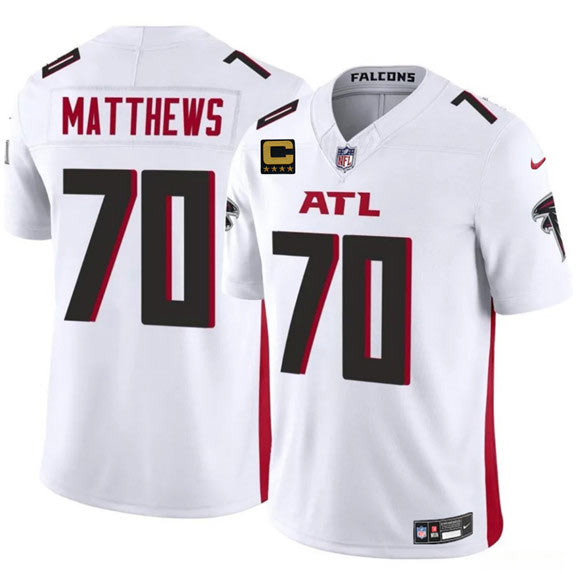 Men's Atlanta Falcons 70 Jake Matthews White 2025 F.U.S.E With 4 Star C Patch Vapor Untouchable Limited Football Stitched Jersey