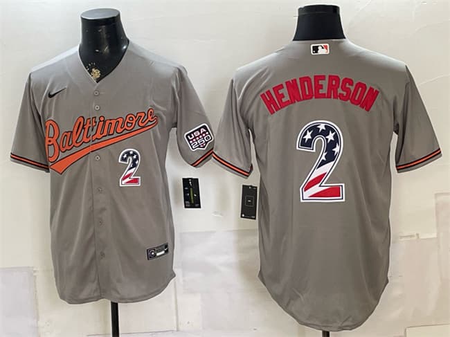 Men's Baltimore Orioles 2 Gunnar Henderson Gray USA 250 Fourth of July Home Stitched Baseball Jersey Men's Baltimore Orioles 2 Gunnar Henderson Gray USA 250 Fourth of July Home Stitched Baseball Jersey