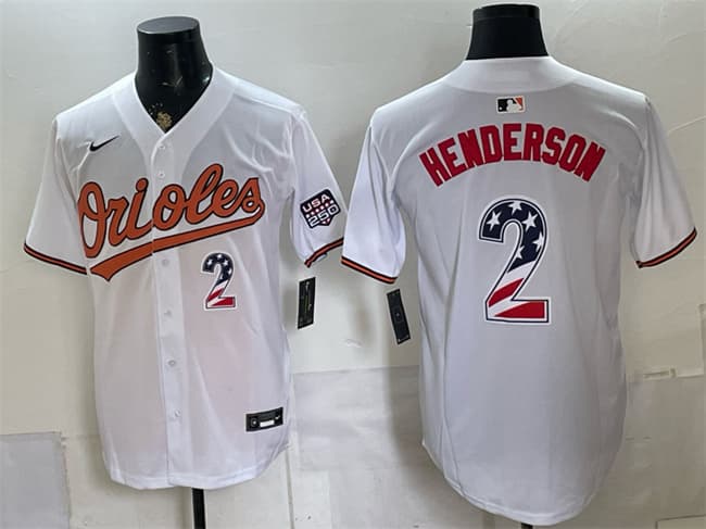 Men's Baltimore Orioles 2 Gunnar Henderson White USA 250 Fourth of July Home Stitched Baseball Jersey Men's Baltimore Orioles 2 Gunnar Henderson White USA 250 Fourth of July Home Stitched Baseball Jersey
