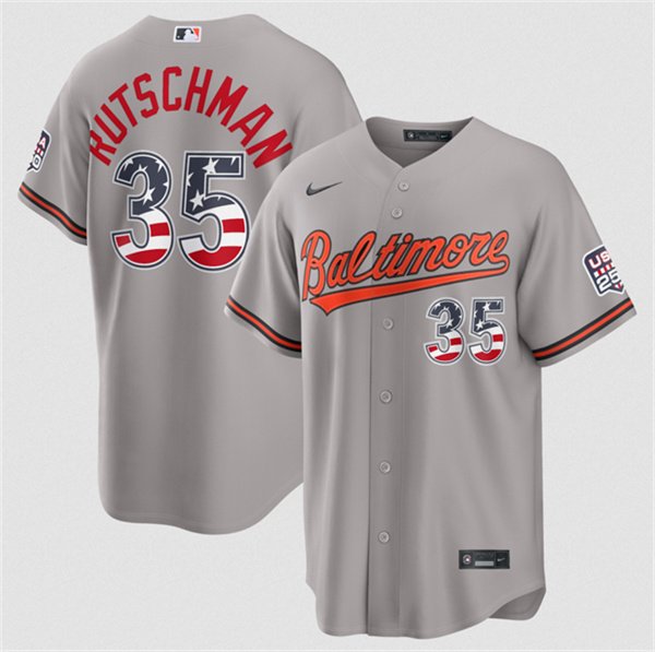 Men's Baltimore Orioles 35 Adley Rutschman Gray USA 250 Fourth of July Home Stitched Baseball Jersey Men's Baltimore Orioles 35 Adley Rutschman Gray USA 250 Fourth of July Home Stitched Baseball Jersey
