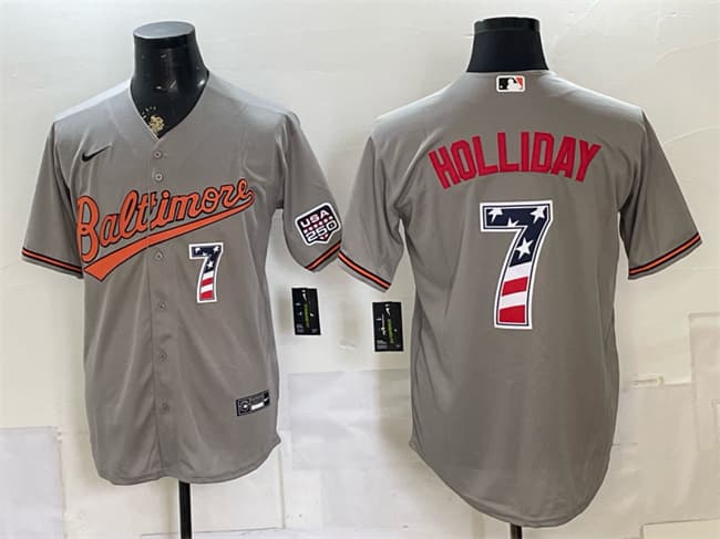 Men's Baltimore Orioles 7 Jackson Holliday Gray USA 250 Fourth of July Home Stitched Baseball Jersey Men's Baltimore Orioles 7 Jackson Holliday Gray USA 250 Fourth of July Home Stitched Baseball Jersey