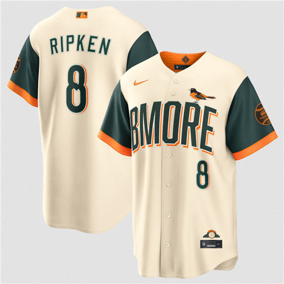 Men's Baltimore Orioles 8 Cal Ripken Jr Natural 2026 City Connect Stadium Stitched Baseball Jersey