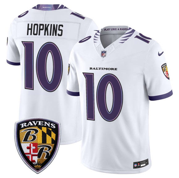 Men's Baltimore Ravens 10 DeAndre Hopkins White 2026 F.U.S.E. Vapor Limited Football Stitched Jersey