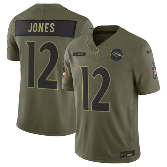 Men's Baltimore Ravens 12 Jacoby Jones Olive 2025 Salute to Service Limited Football Stitched Jersey
