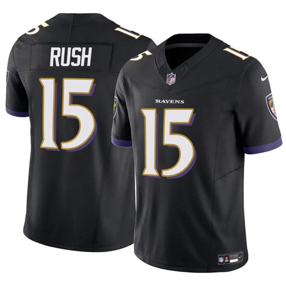 Men's Baltimore Ravens 15 Cooper Rush Black 2025 F.U.S.E Vapor Limited Football Jersey