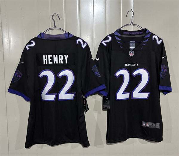 Men's Baltimore Ravens 22 Derrick Henry Black 2026 Alternate Vapor Limited Football Stitched Jersey Men's Baltimore Ravens 22 Derrick Henry Black 2026 Alternate Vapor Limited Football Stitched Jersey