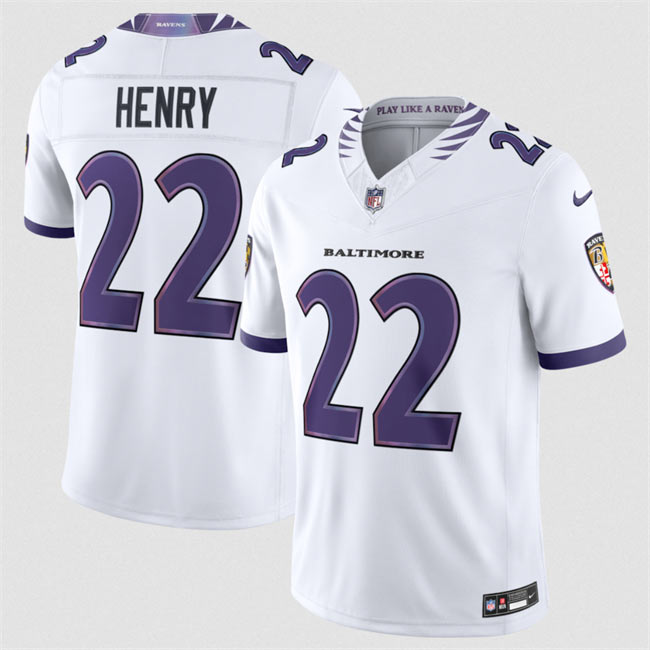 Men's Baltimore Ravens 22 Derrick Henry White 2026 F.U.S.E. Vapor Stitched Limited Football Jersey