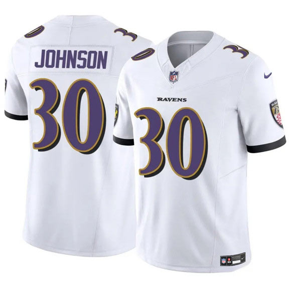 Men's Baltimore Ravens 30 D'Ernest Johnson White 2025 F.U.S.E. Vapor Limited Football Jersey
