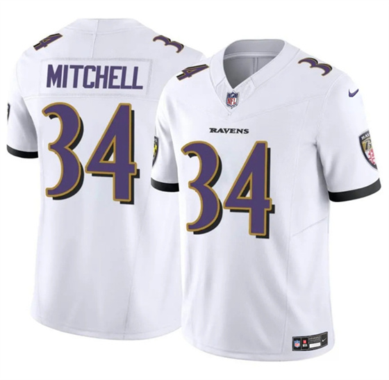 Men's Baltimore Ravens 34 Keaton Mitchell White 2025 F.U.S.E. Vapor Limited Football Jersey